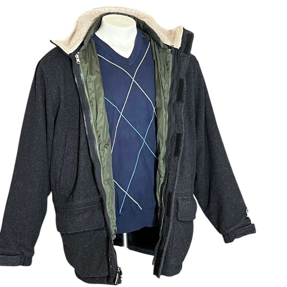 Woolrich Vintage Zip Out Inner Jacket Olive‎ Green & Gray Wool Sz L